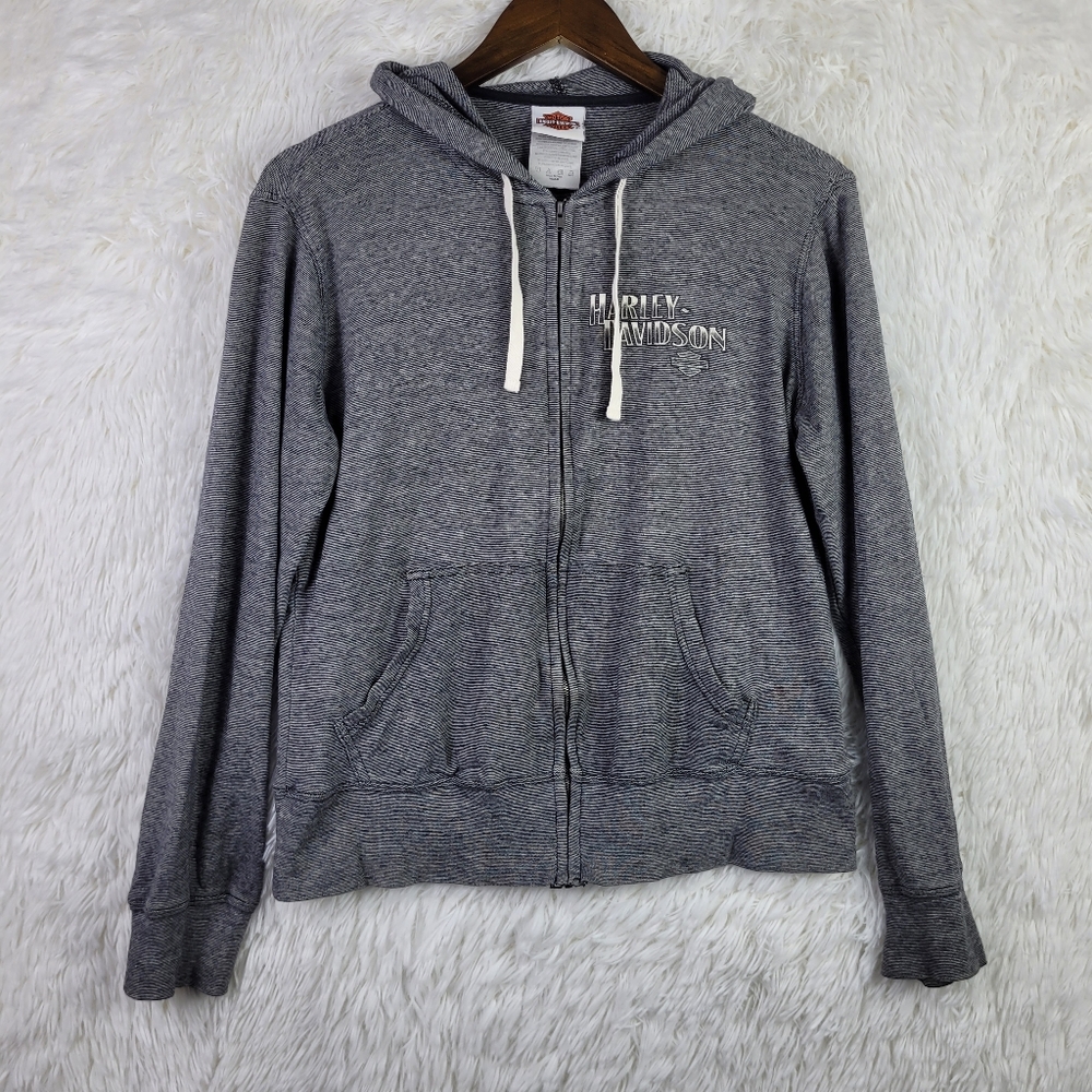 Harley Davidson Womens M Gray Micro Stripe Full Zip Hoodie Grand Canyon Arizona